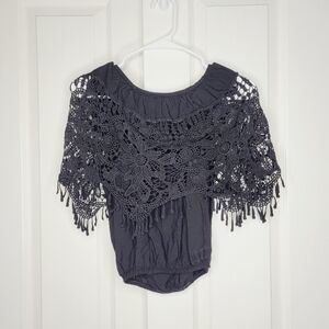 Axul Womens Off the Shoulder Black Crochet Top size Small Boho Western